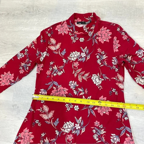 Rebel Sugar M Floral  Mock-Neck Long Sleeve Red Floral Print Dress with flare - Picture 10 of 17